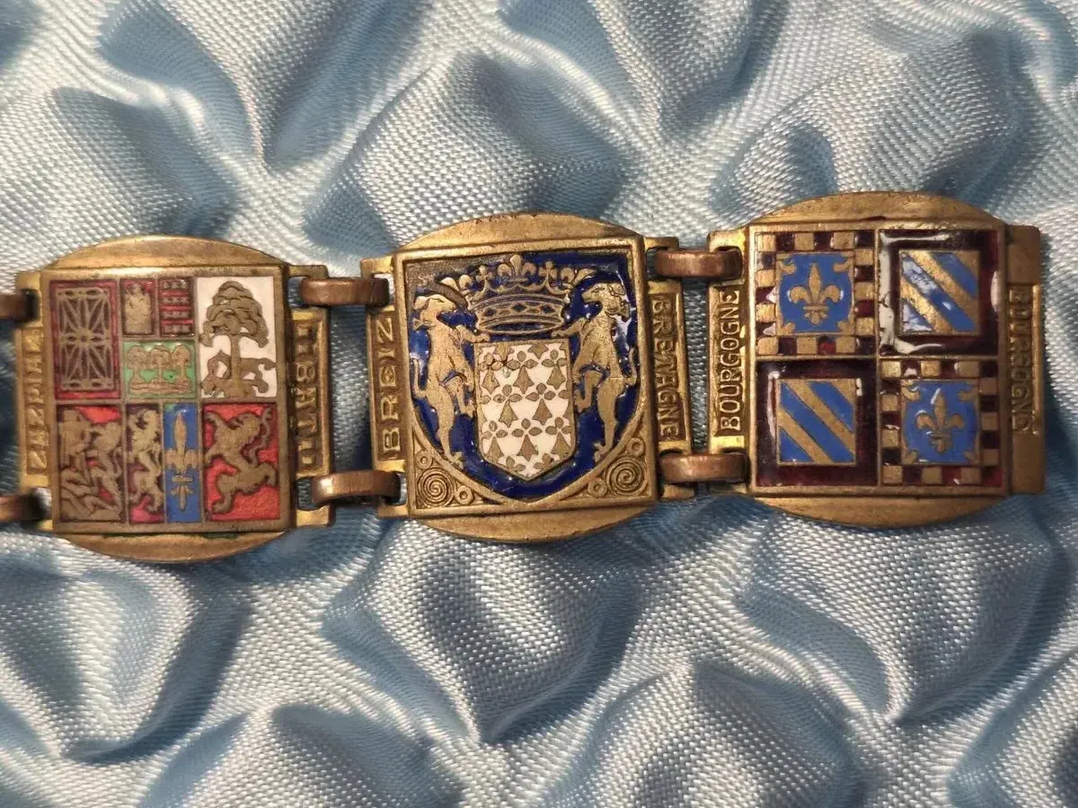 Armband - Altes Französiches Armband mit Wappen aus Messing mit Emaile - ca. 1920 — Bild 4