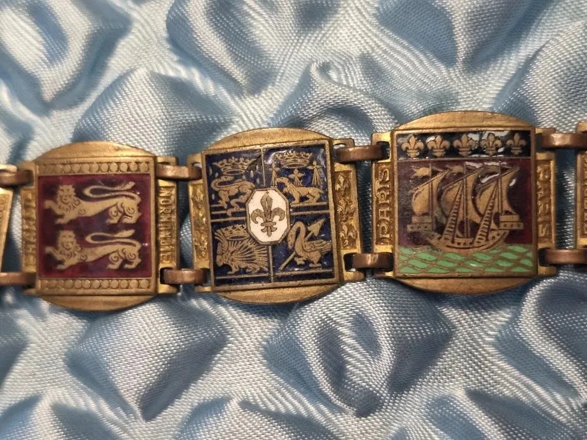 Armband - Altes Französiches Armband mit Wappen aus Messing mit Emaile - ca. 1920 — Bild 5