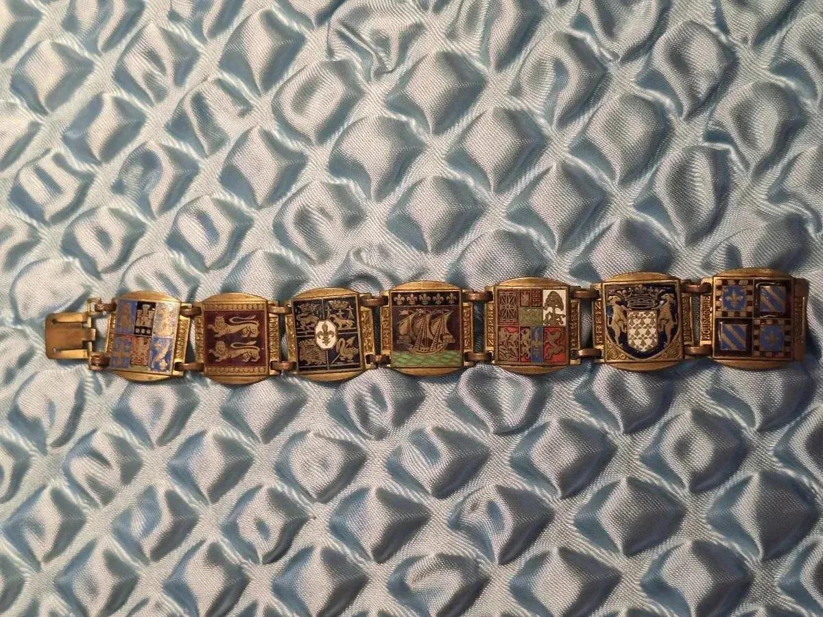 Armband - Altes Französiches Armband mit Wappen aus Messing mit Emaile - ca. 1920, 1920